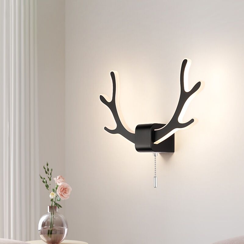 Indoor 8w Led Wall Mount Light Fixtures Antlers Shape Pull Switch Lamp Bedroom Ebay